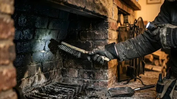 Fireplace firebox being cleaned in a Canyon Country home
